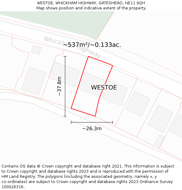 WESTOE, WHICKHAM HIGHWAY, GATESHEAD, NE11 9QH: Plot and title map