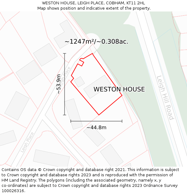 WESTON HOUSE, LEIGH PLACE, COBHAM, KT11 2HL: Plot and title map