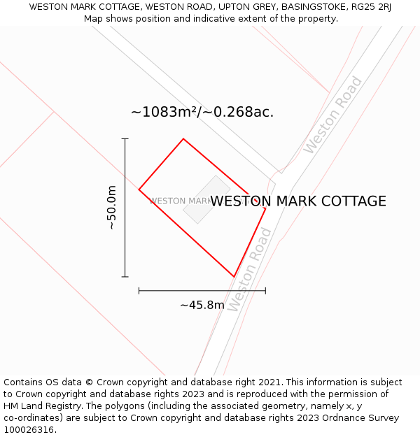 WESTON MARK COTTAGE, WESTON ROAD, UPTON GREY, BASINGSTOKE, RG25 2RJ: Plot and title map