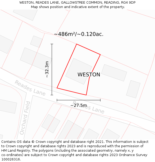WESTON, READES LANE, GALLOWSTREE COMMON, READING, RG4 9DP: Plot and title map