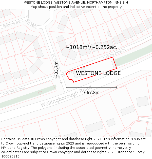 WESTONE LODGE, WESTONE AVENUE, NORTHAMPTON, NN3 3JH: Plot and title map