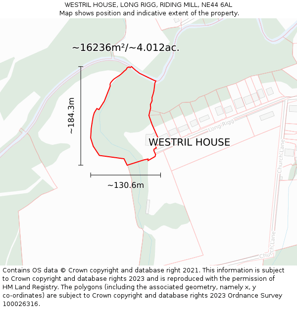 WESTRIL HOUSE, LONG RIGG, RIDING MILL, NE44 6AL: Plot and title map