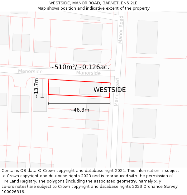 WESTSIDE, MANOR ROAD, BARNET, EN5 2LE: Plot and title map