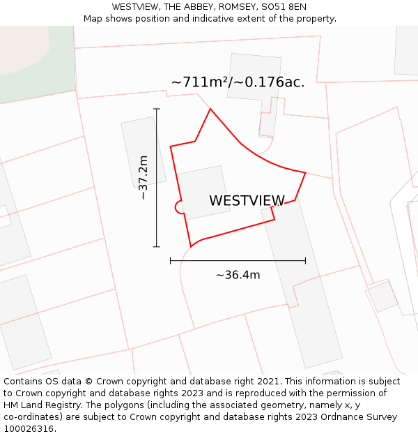 WESTVIEW, THE ABBEY, ROMSEY, SO51 8EN: Plot and title map