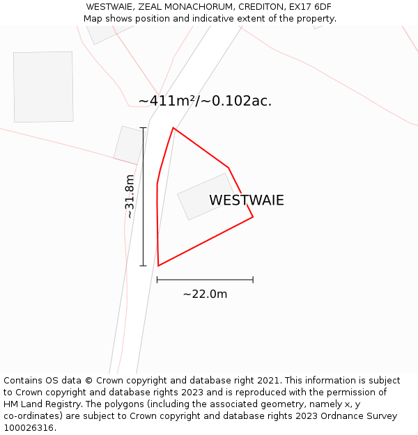 WESTWAIE, ZEAL MONACHORUM, CREDITON, EX17 6DF: Plot and title map