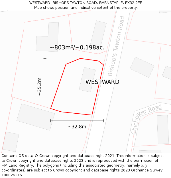 WESTWARD, BISHOPS TAWTON ROAD, BARNSTAPLE, EX32 9EF: Plot and title map