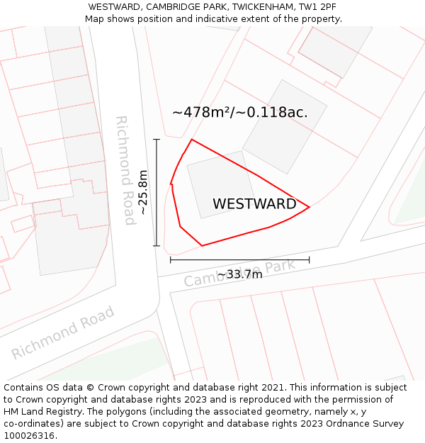 WESTWARD, CAMBRIDGE PARK, TWICKENHAM, TW1 2PF: Plot and title map
