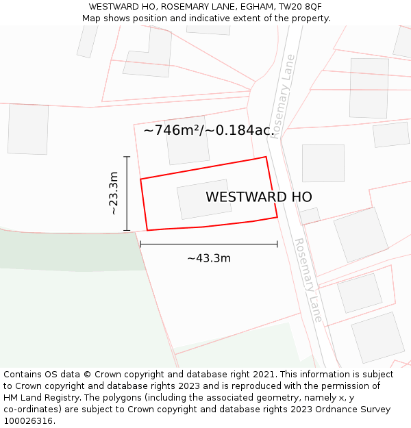 WESTWARD HO, ROSEMARY LANE, EGHAM, TW20 8QF: Plot and title map