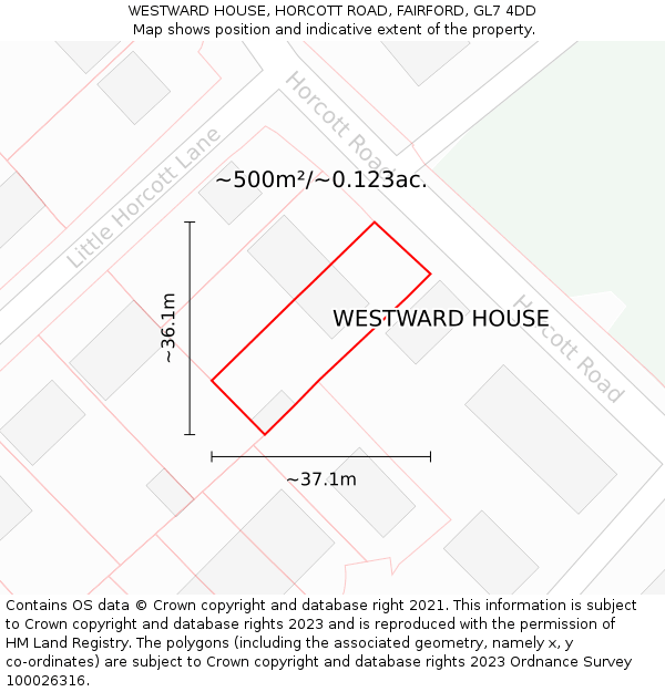 WESTWARD HOUSE, HORCOTT ROAD, FAIRFORD, GL7 4DD: Plot and title map