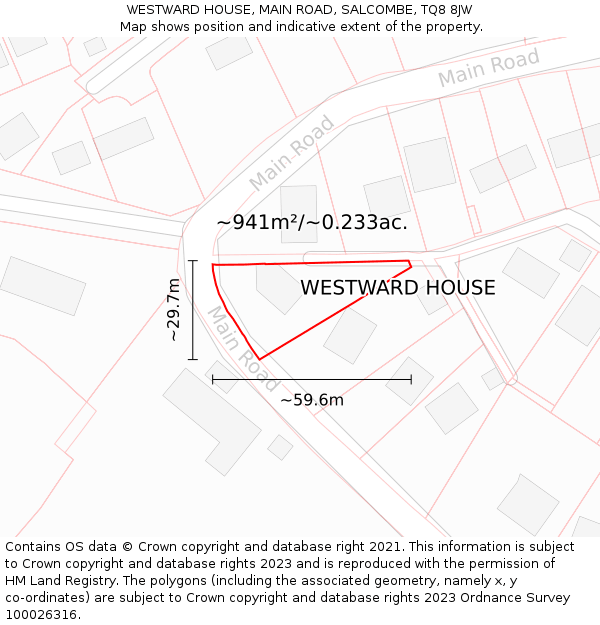 WESTWARD HOUSE, MAIN ROAD, SALCOMBE, TQ8 8JW: Plot and title map