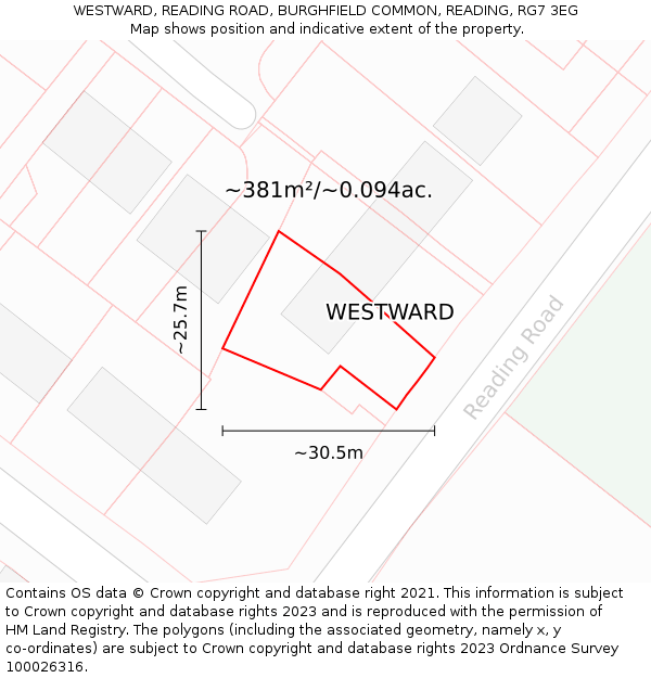 WESTWARD, READING ROAD, BURGHFIELD COMMON, READING, RG7 3EG: Plot and title map