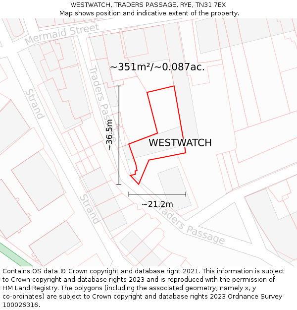 WESTWATCH, TRADERS PASSAGE, RYE, TN31 7EX: Plot and title map