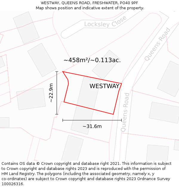 WESTWAY, QUEENS ROAD, FRESHWATER, PO40 9PF: Plot and title map