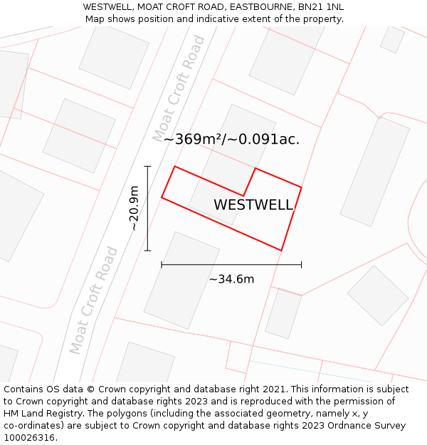 WESTWELL, MOAT CROFT ROAD, EASTBOURNE, BN21 1NL: Plot and title map