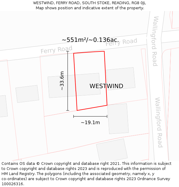 WESTWIND, FERRY ROAD, SOUTH STOKE, READING, RG8 0JL: Plot and title map