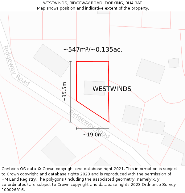 WESTWINDS, RIDGEWAY ROAD, DORKING, RH4 3AT: Plot and title map