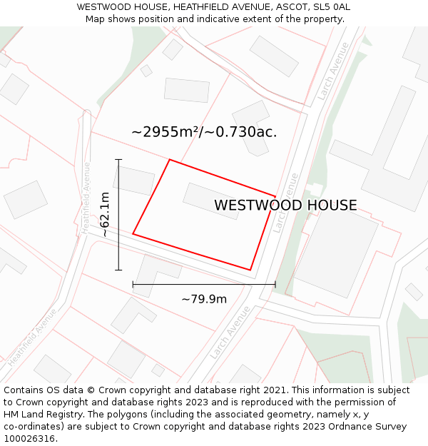 WESTWOOD HOUSE, HEATHFIELD AVENUE, ASCOT, SL5 0AL: Plot and title map