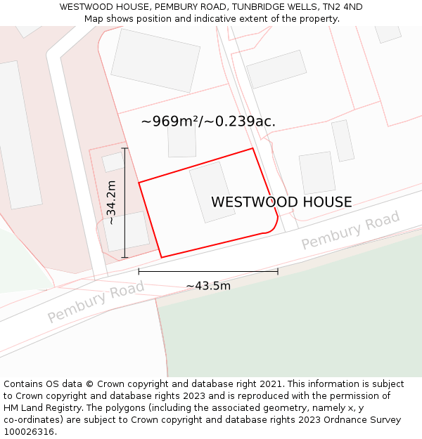 WESTWOOD HOUSE, PEMBURY ROAD, TUNBRIDGE WELLS, TN2 4ND: Plot and title map