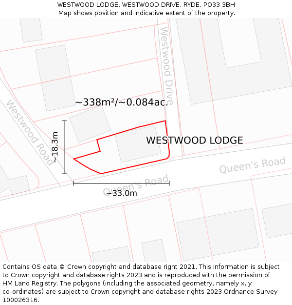 WESTWOOD LODGE, WESTWOOD DRIVE, RYDE, PO33 3BH: Plot and title map