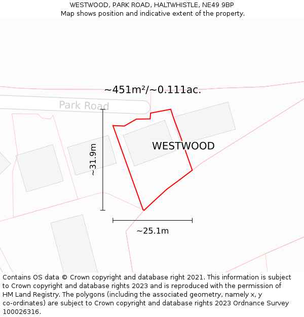 WESTWOOD, PARK ROAD, HALTWHISTLE, NE49 9BP: Plot and title map