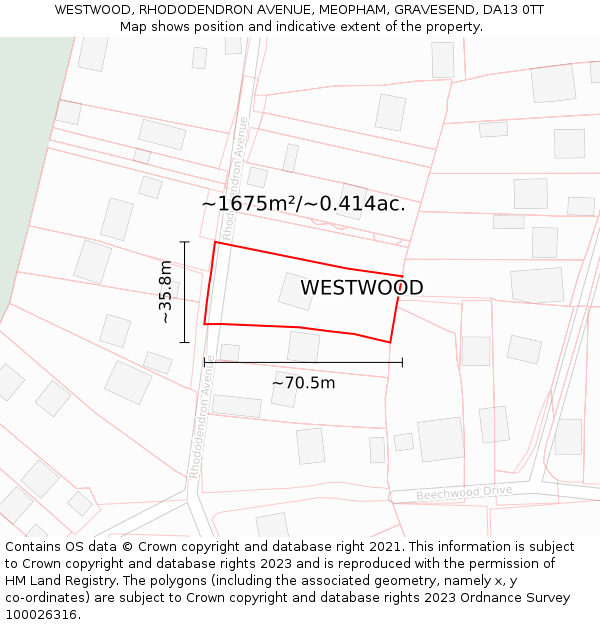 WESTWOOD, RHODODENDRON AVENUE, MEOPHAM, GRAVESEND, DA13 0TT: Plot and title map