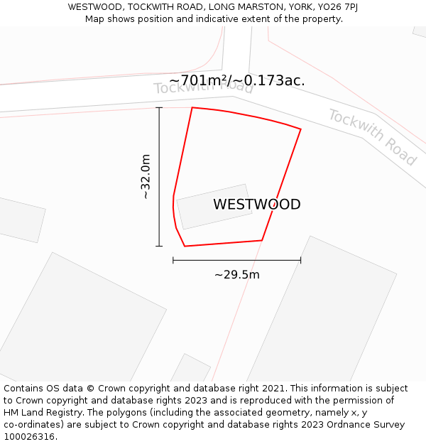 WESTWOOD, TOCKWITH ROAD, LONG MARSTON, YORK, YO26 7PJ: Plot and title map