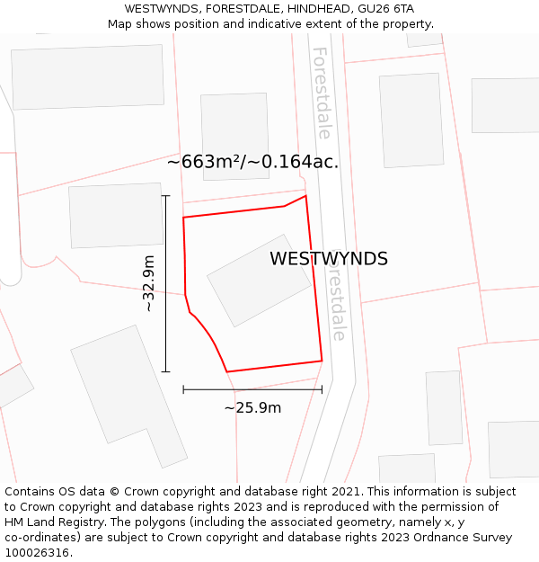 WESTWYNDS, FORESTDALE, HINDHEAD, GU26 6TA: Plot and title map