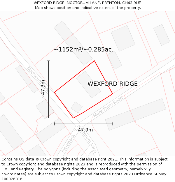 WEXFORD RIDGE, NOCTORUM LANE, PRENTON, CH43 9UE: Plot and title map