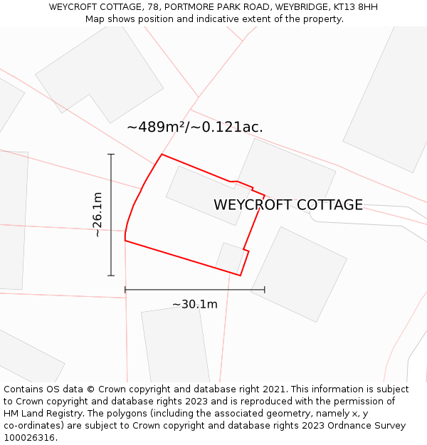 WEYCROFT COTTAGE, 78, PORTMORE PARK ROAD, WEYBRIDGE, KT13 8HH: Plot and title map