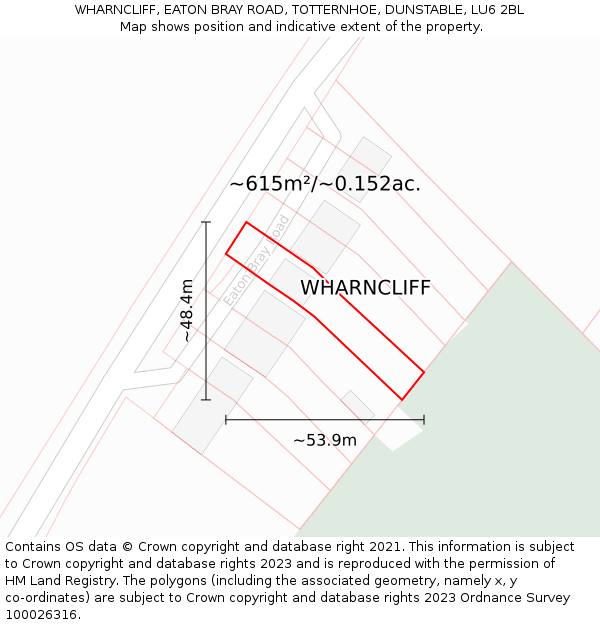 WHARNCLIFF, EATON BRAY ROAD, TOTTERNHOE, DUNSTABLE, LU6 2BL: Plot and title map