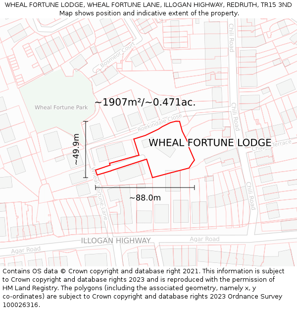 WHEAL FORTUNE LODGE, WHEAL FORTUNE LANE, ILLOGAN HIGHWAY, REDRUTH, TR15 3ND: Plot and title map