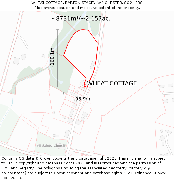 WHEAT COTTAGE, BARTON STACEY, WINCHESTER, SO21 3RS: Plot and title map