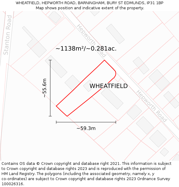 WHEATFIELD, HEPWORTH ROAD, BARNINGHAM, BURY ST EDMUNDS, IP31 1BP: Plot and title map