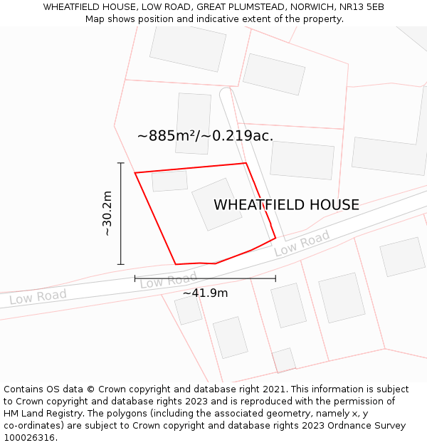 WHEATFIELD HOUSE, LOW ROAD, GREAT PLUMSTEAD, NORWICH, NR13 5EB: Plot and title map