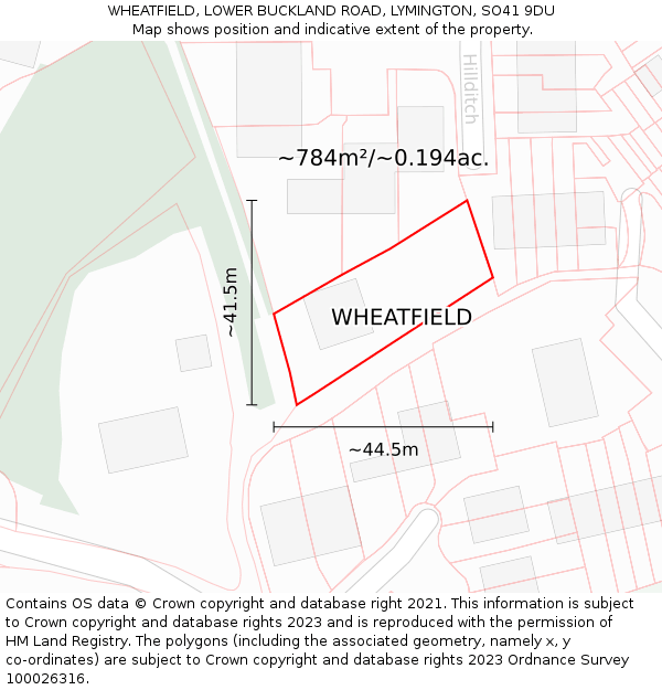 WHEATFIELD, LOWER BUCKLAND ROAD, LYMINGTON, SO41 9DU: Plot and title map