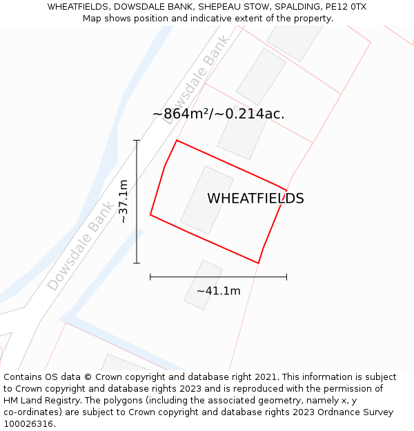 WHEATFIELDS, DOWSDALE BANK, SHEPEAU STOW, SPALDING, PE12 0TX: Plot and title map