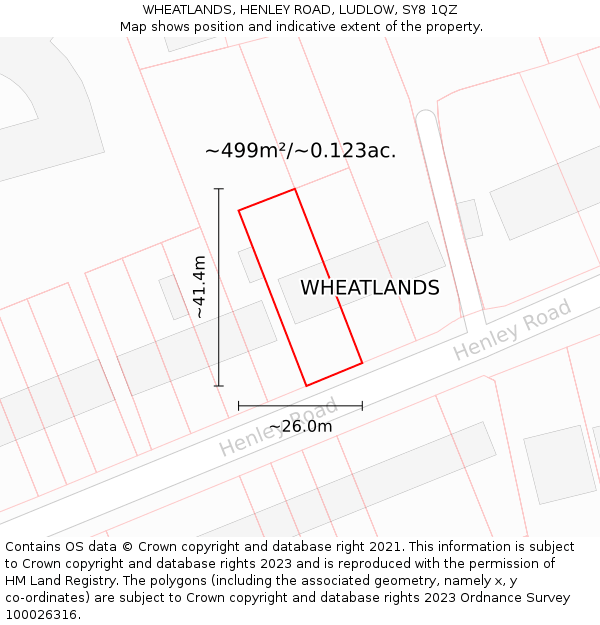 WHEATLANDS, HENLEY ROAD, LUDLOW, SY8 1QZ: Plot and title map