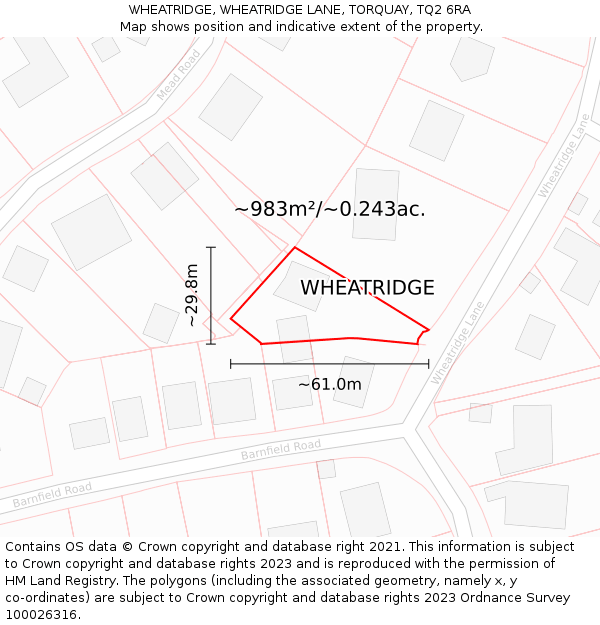 WHEATRIDGE, WHEATRIDGE LANE, TORQUAY, TQ2 6RA: Plot and title map
