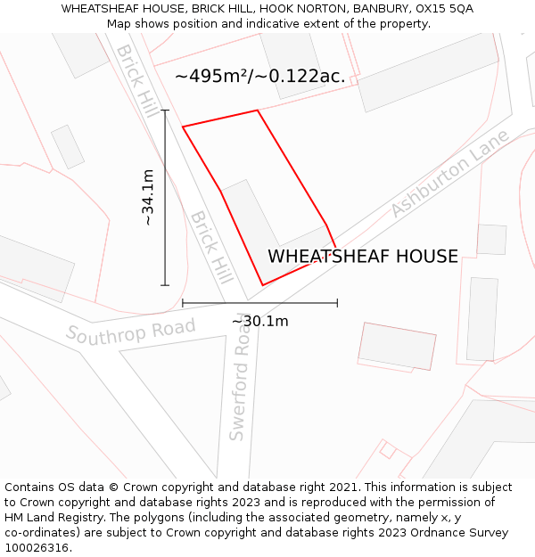 WHEATSHEAF HOUSE, BRICK HILL, HOOK NORTON, BANBURY, OX15 5QA: Plot and title map