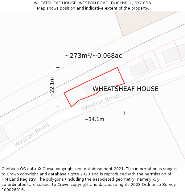 WHEATSHEAF HOUSE, WESTON ROAD, BUCKNELL, SY7 0BA: Plot and title map
