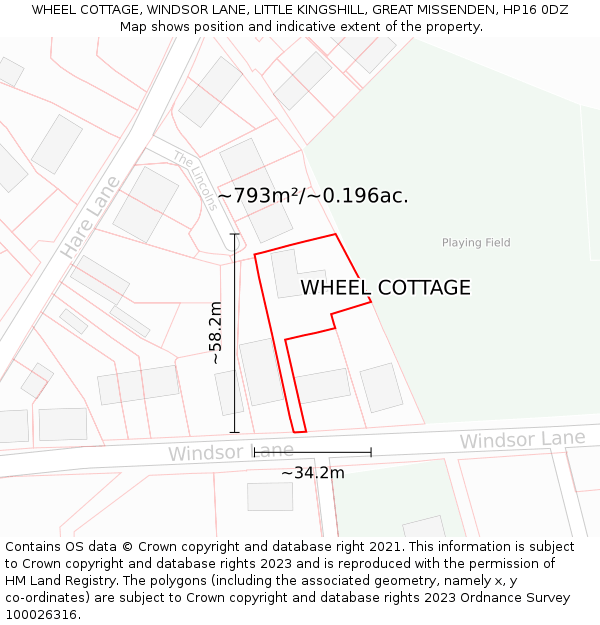 WHEEL COTTAGE, WINDSOR LANE, LITTLE KINGSHILL, GREAT MISSENDEN, HP16 0DZ: Plot and title map