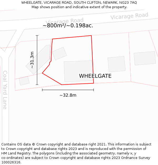 WHEELGATE, VICARAGE ROAD, SOUTH CLIFTON, NEWARK, NG23 7AQ: Plot and title map