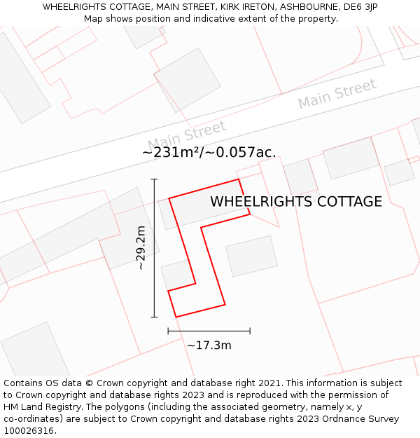 WHEELRIGHTS COTTAGE, MAIN STREET, KIRK IRETON, ASHBOURNE, DE6 3JP: Plot and title map