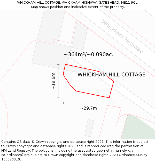 WHICKHAM HILL COTTAGE, WHICKHAM HIGHWAY, GATESHEAD, NE11 9QL: Plot and title map