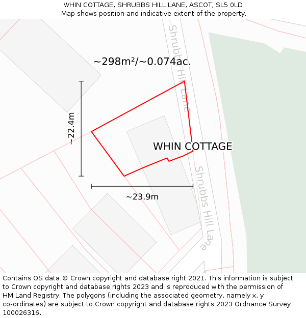 WHIN COTTAGE, SHRUBBS HILL LANE, ASCOT, SL5 0LD: Plot and title map
