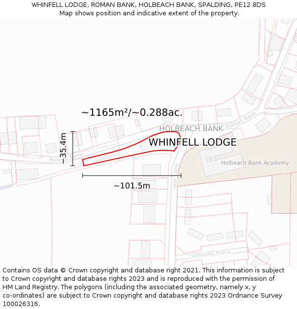 WHINFELL LODGE, ROMAN BANK, HOLBEACH BANK, SPALDING, PE12 8DS: Plot and title map