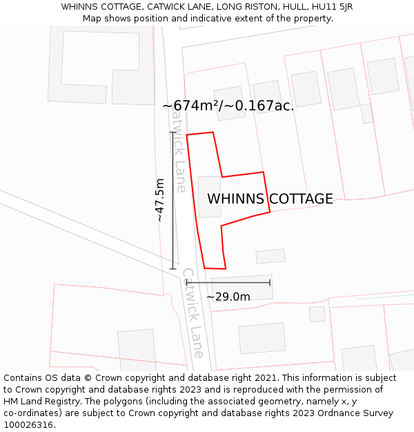 WHINNS COTTAGE, CATWICK LANE, LONG RISTON, HULL, HU11 5JR: Plot and title map