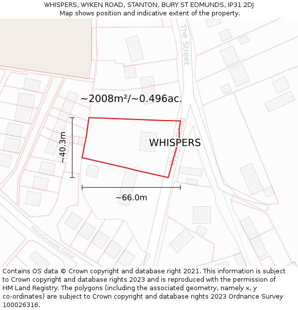 WHISPERS, WYKEN ROAD, STANTON, BURY ST EDMUNDS, IP31 2DJ: Plot and title map