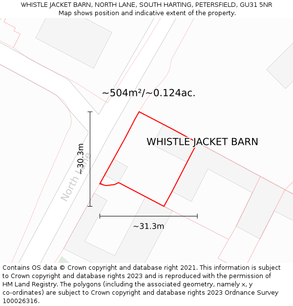 WHISTLE JACKET BARN, NORTH LANE, SOUTH HARTING, PETERSFIELD, GU31 5NR: Plot and title map