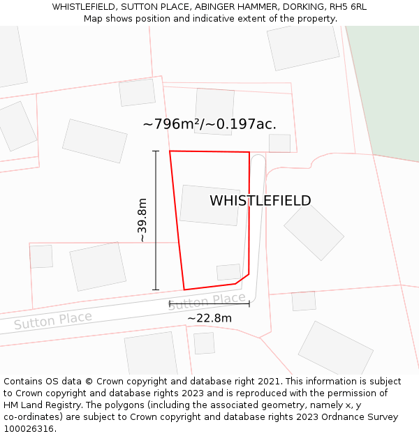 WHISTLEFIELD, SUTTON PLACE, ABINGER HAMMER, DORKING, RH5 6RL: Plot and title map